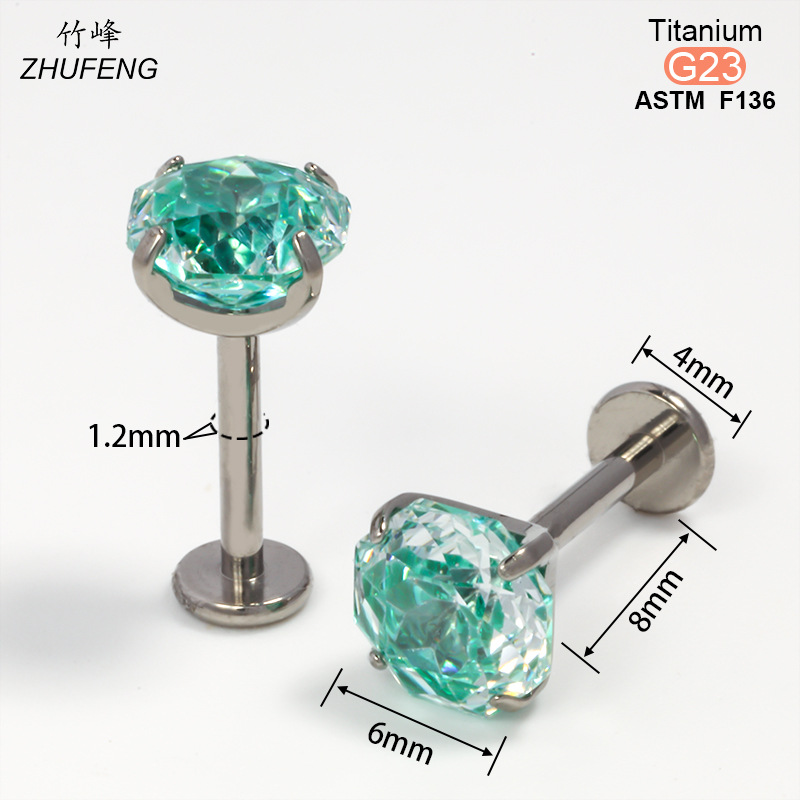 F136钛合金耳钉螺旋内牙四爪镶锆石爆闪高级感耳骨钉耳饰详情16