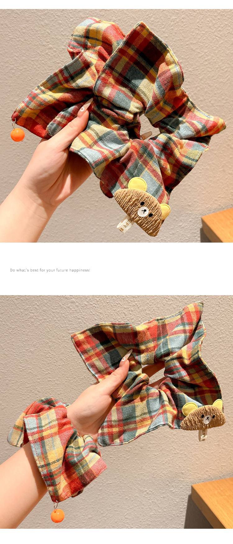 复古风彩色条纹大肠发圈女高弹力耐用头绳高级感发饰扎头发方巾饰品发饰头饰详情6