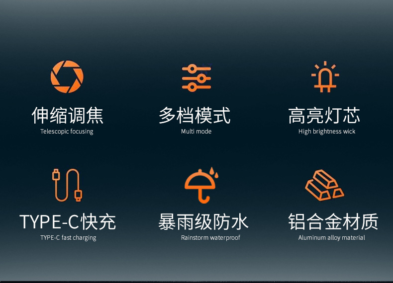 跨境新品抖音热卖激光手电筒铝合金强光手电快充变焦远射工厂批发详情5