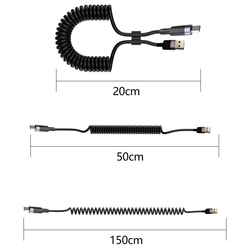 Pd60w 1.8-meter spring data cable, retractable car screen projection navigation, carplay dual type-C charging cable pic 12