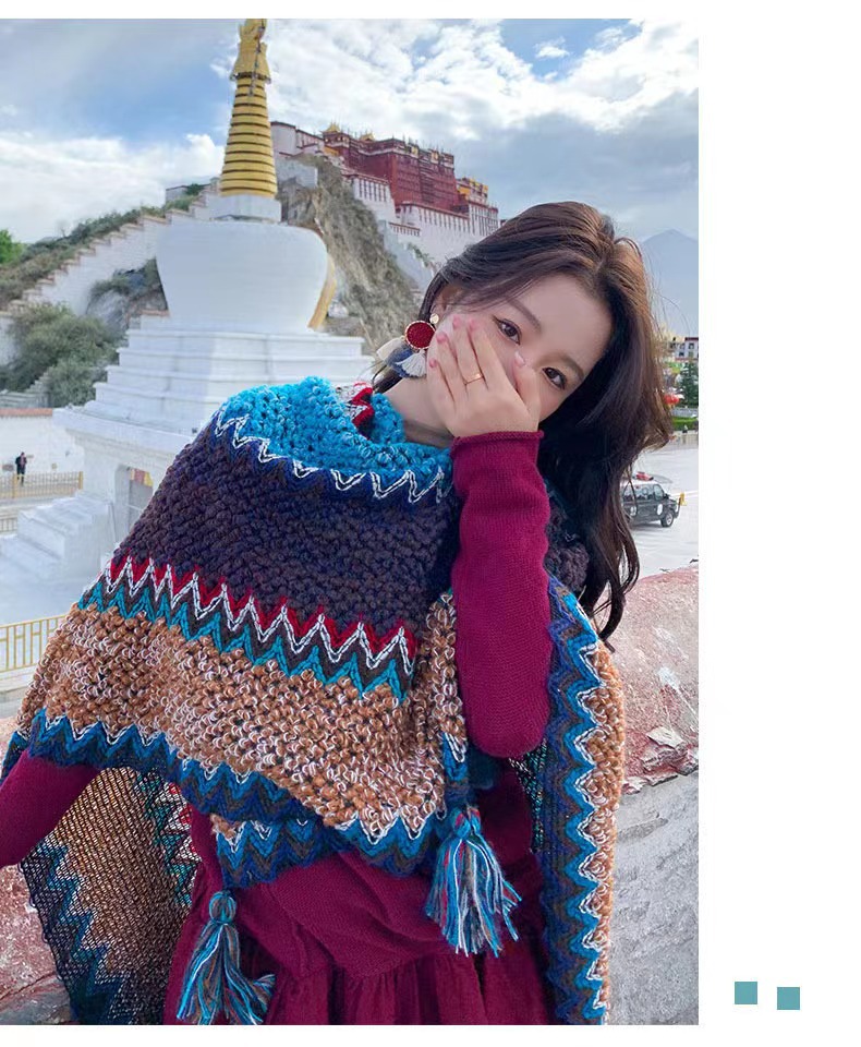 国潮披肩女民族风旅游特色云南大理西藏针织外搭斗篷披风围巾详情7