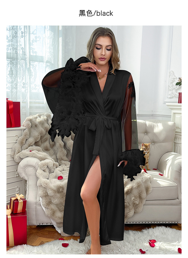Feiyun brand elegant lace-trimmed long-sleeved bathrobe, comfortable silk fabric home wear 847 pic 12