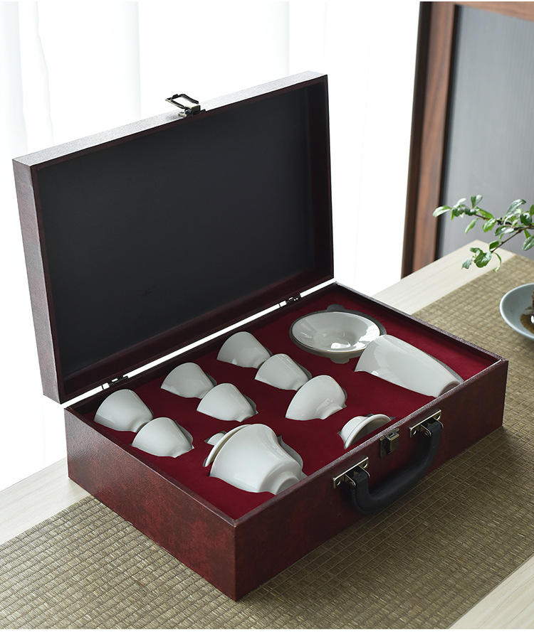 Dehua sheep fat Jade White porcelain Gongfu tea sets, complete sets of tea cups, business gifts and souvenirs wholesale, LOGO design pic 4