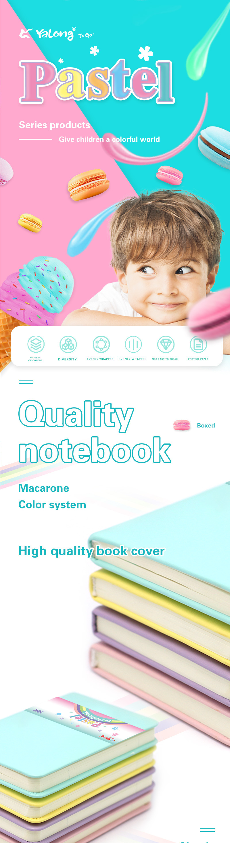 Yalong Factory direct sales of leather case notebook macaron style 4-color mixed color line/square notebook pic 1