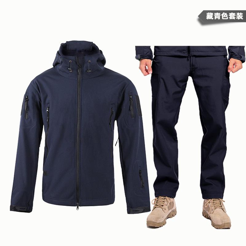 Yitu Tactical Sports Shark Skin Waterproof Soft Shell Down Jacket and Pants Alpha Green Warm Fleece Camouflage Down Jacket Set pic 27