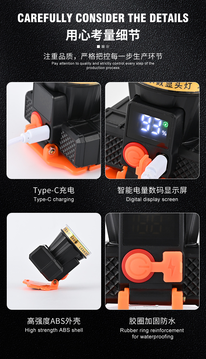 耀火强光头灯长续航20小时大光斑手电筒钓鱼灯赶海作业灯工厂批发详情8
