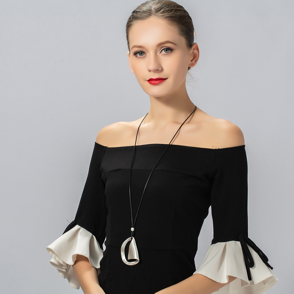 跨境专供长链时尚饰品爆款ins风合金拉丝复古简约项链吊坠毛衣链详情4