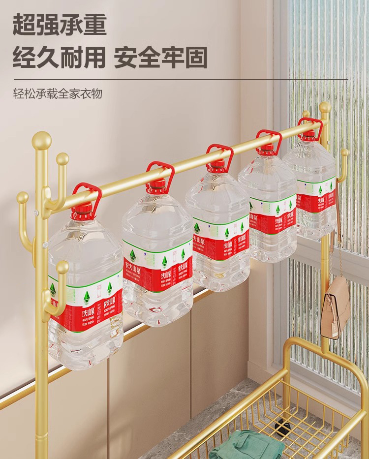 衣帽架落地杆式多功能挂衣架卧室立式衣服架带筐移动家用晾衣架详情13