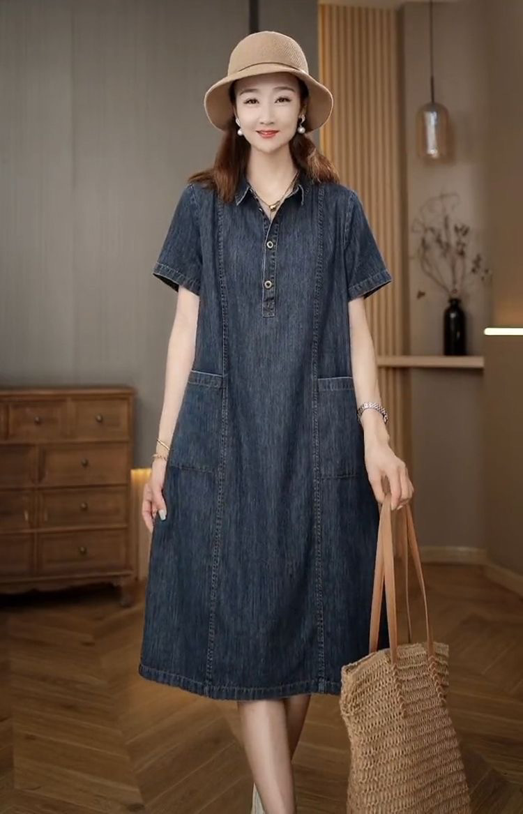 2024新款天丝牛仔连衣裙 夏季高端精致薄款大码女装 休闲妈妈裙子 时尚舒适女士裙装详情9