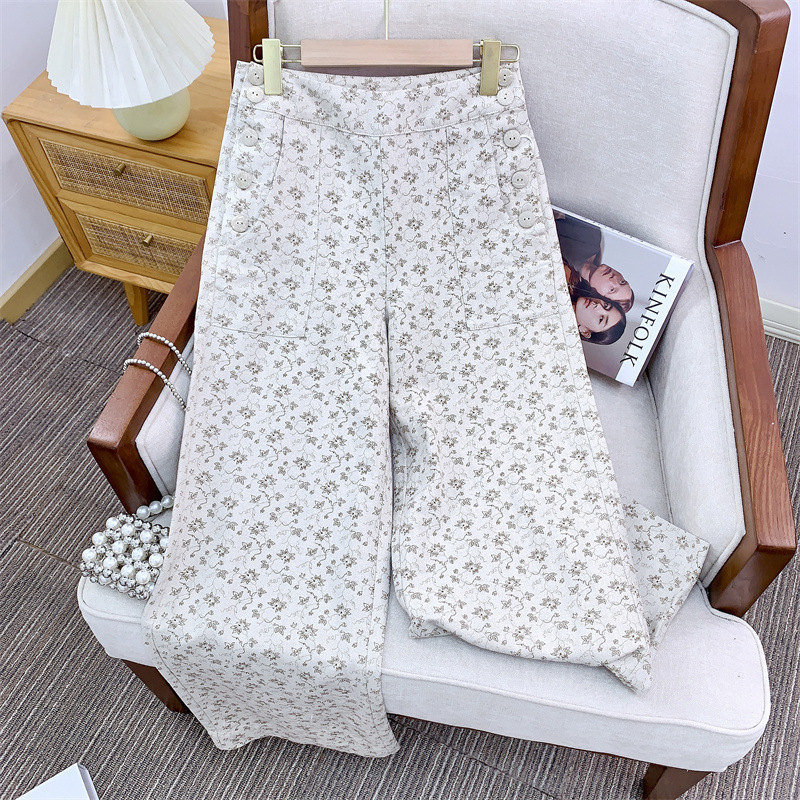 In-stock 0wis raindrop linen and floral patterned French raindrop linen printed floral casual trousers, slimming and versatile pic 26