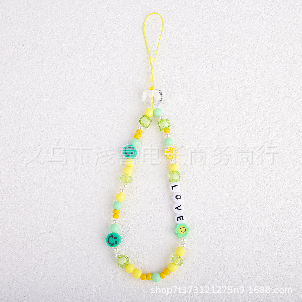 New colored rice bead mobile phone chain from ins in Europe and America, pearl smiling face beaded heart-shaped mobile phone accessory pendant for women pic 7