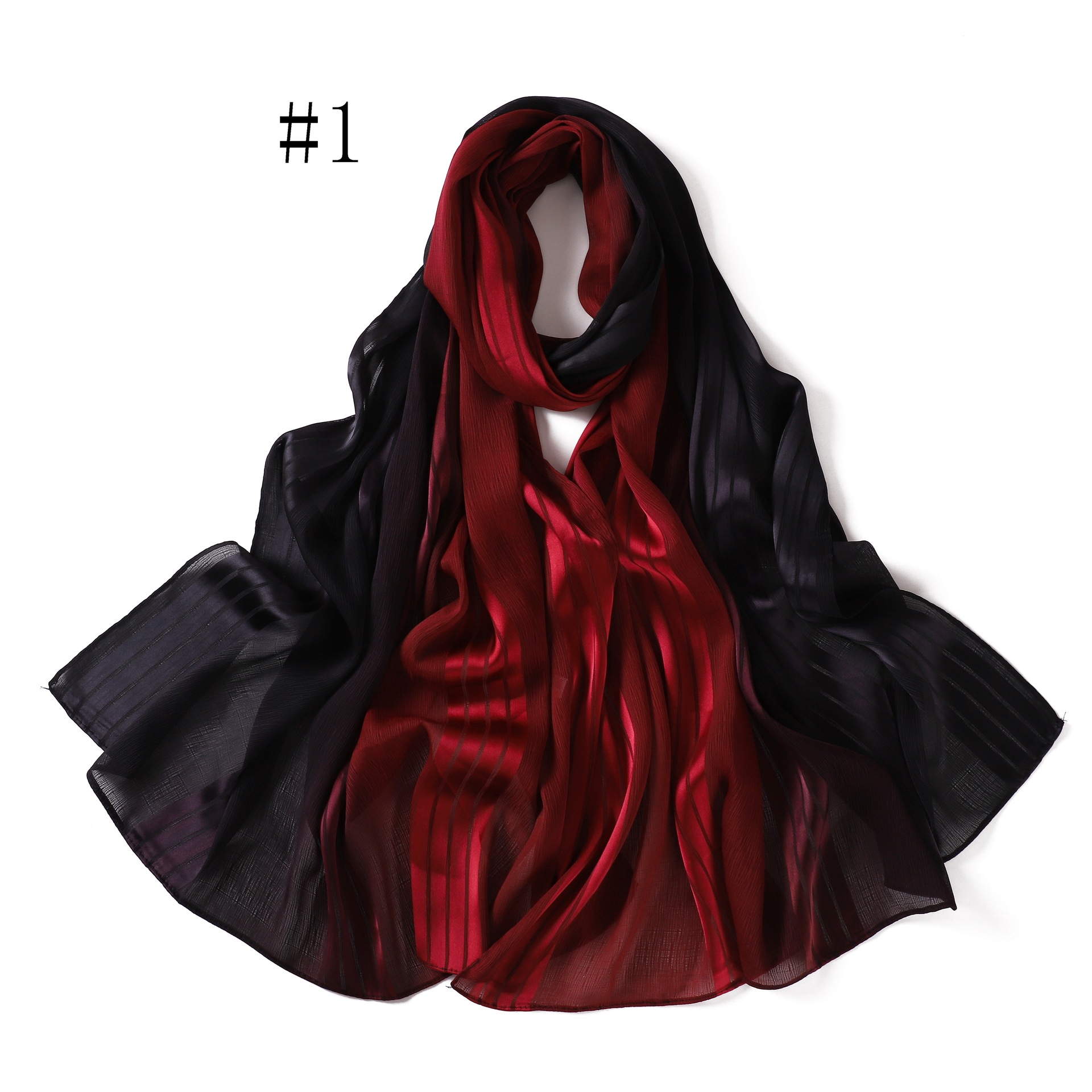 新款披肩渐变色围巾褶皱条纹头巾CottonViscoseHijabF736详情12