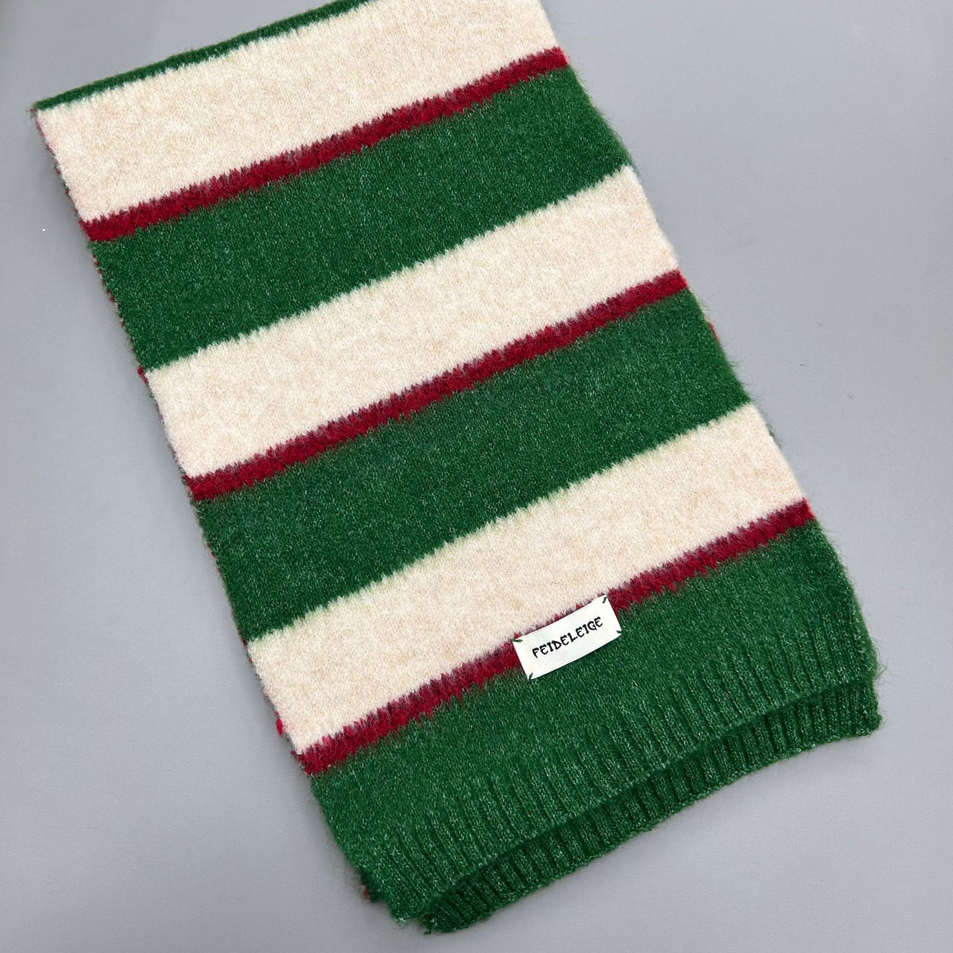 Rainbow-striped faux cashmere scarf for women in winter, a short Korean-style color-blocked striped scarf for students to keep warm, in an ins style pic 7