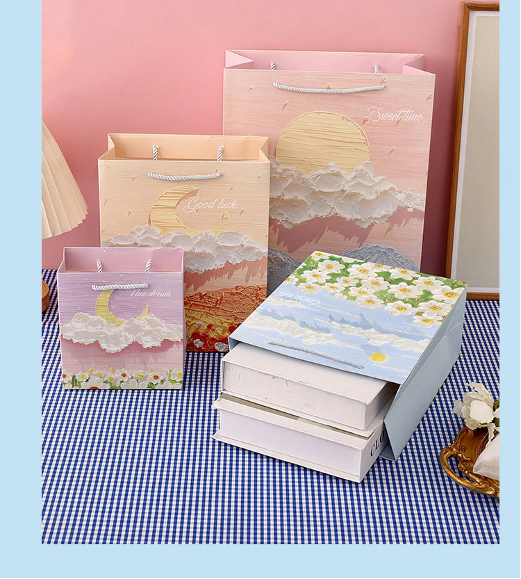 文艺油画礼品袋文艺手提袋节日精美男女生日花束包装送礼物纸袋子详情30