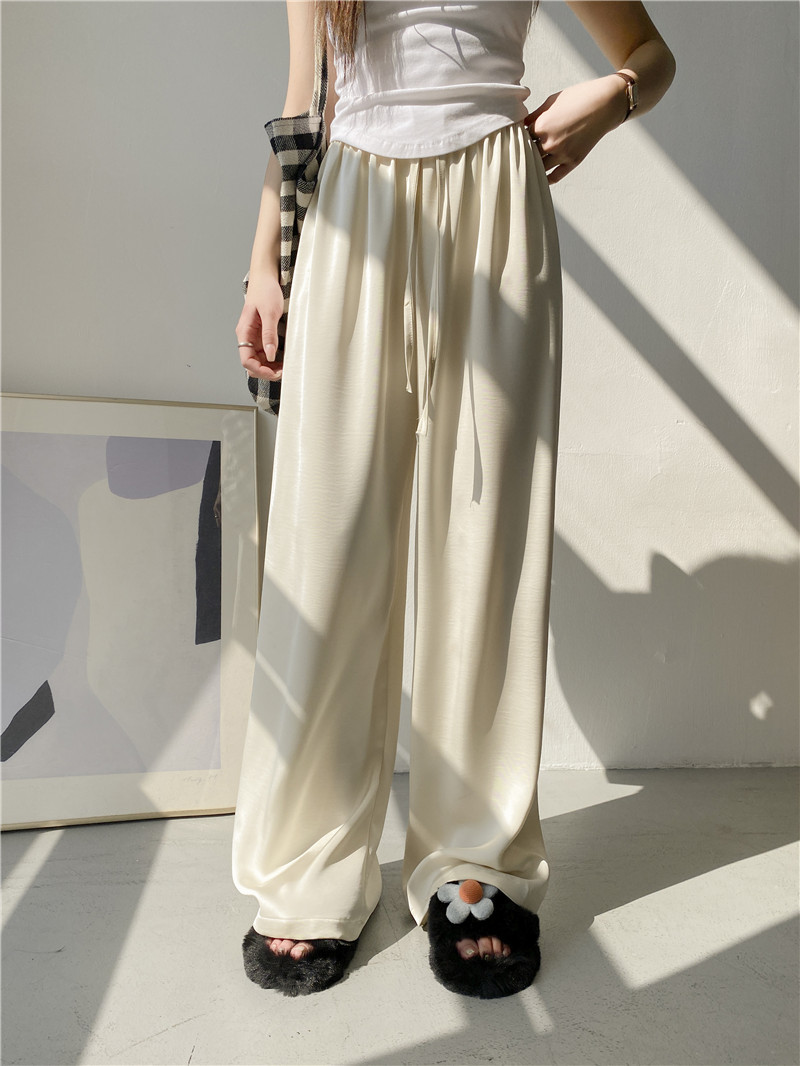 高腰松紧纵享丝滑珠光仿醋酸阔腿质感冰丝抽绳凉凉裤宽松阔腿裤女详情11