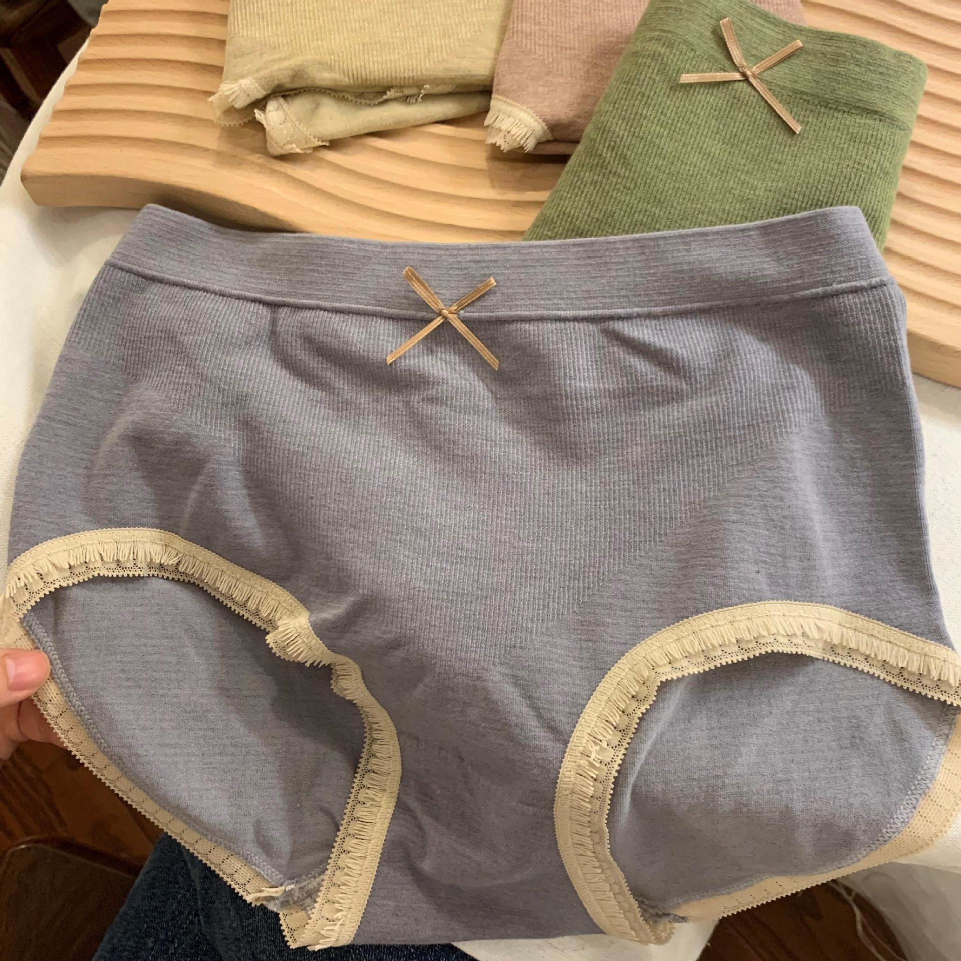 日系暗黑简约舒适中腰蕾丝边少女高弹纯棉透气孔档女生三角裤详情43
