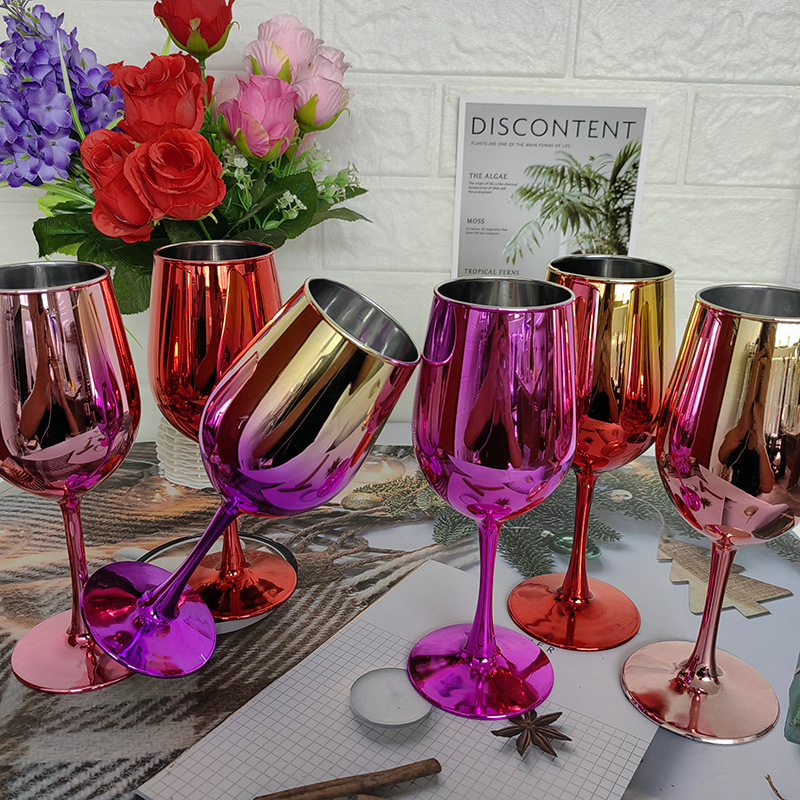 创意红酒杯6135电镀工艺品350ml 无铅纳钙玻璃鸡尾酒杯高脚电镀杯详情11