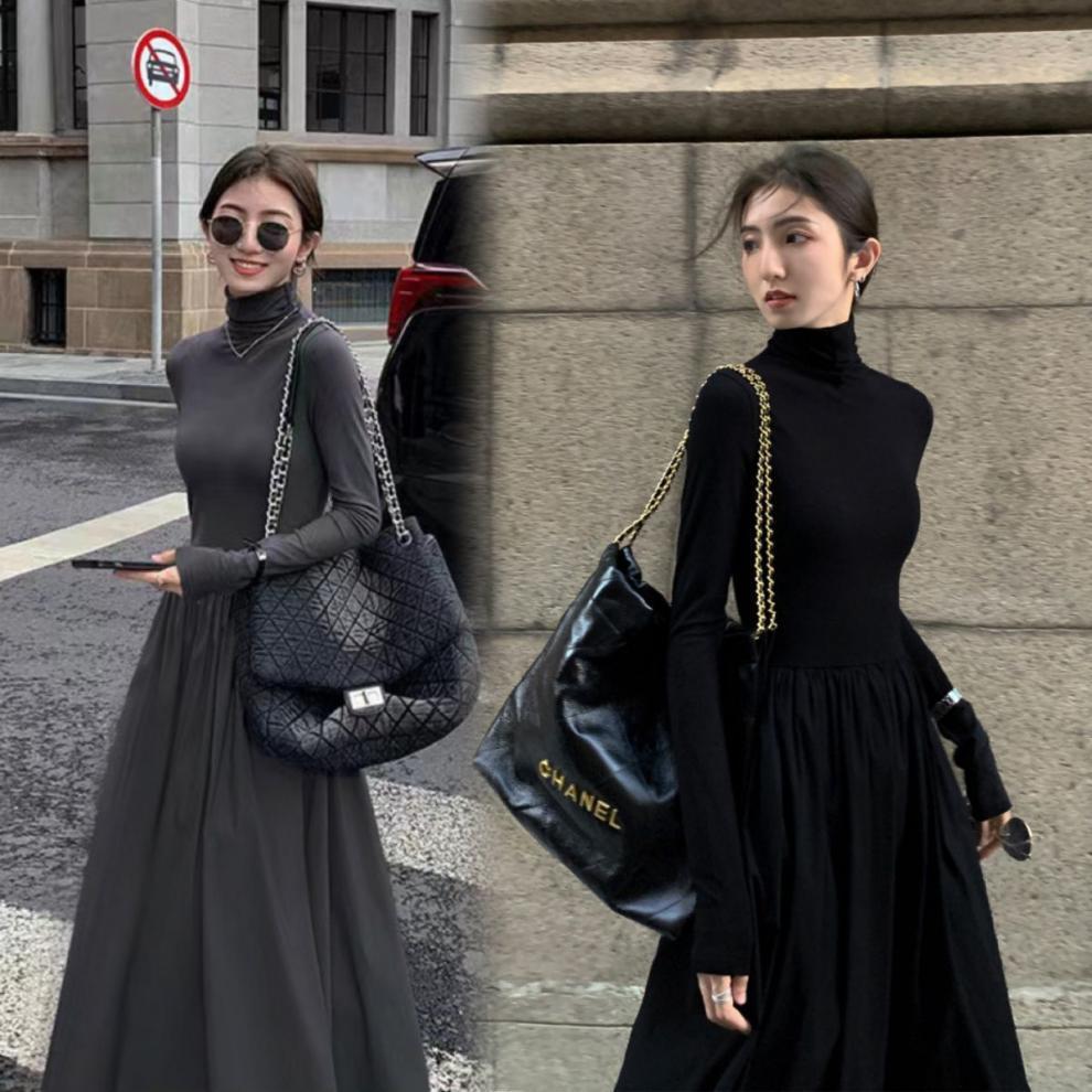 This high-end Hepburn stylish dress is a new Korean style for women in the autumn of 2024. It looks slimming with a knee-length base layer and a long skirt underneath pic 4