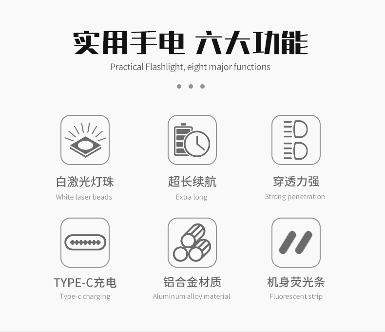 A cross-border best-selling Pailide high-intensity flashlight with a fluorescent strip, telescopic zoom, and an aluminum alloy long-range white laser flashlight pic 5