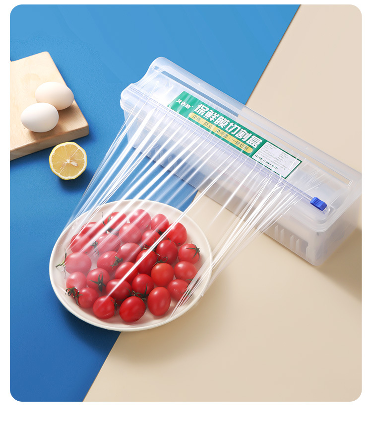 Household disposable cover for cling film cutter, kitchen food cutting box with suction cup, refrigerator slitter, can be stored pic 19
