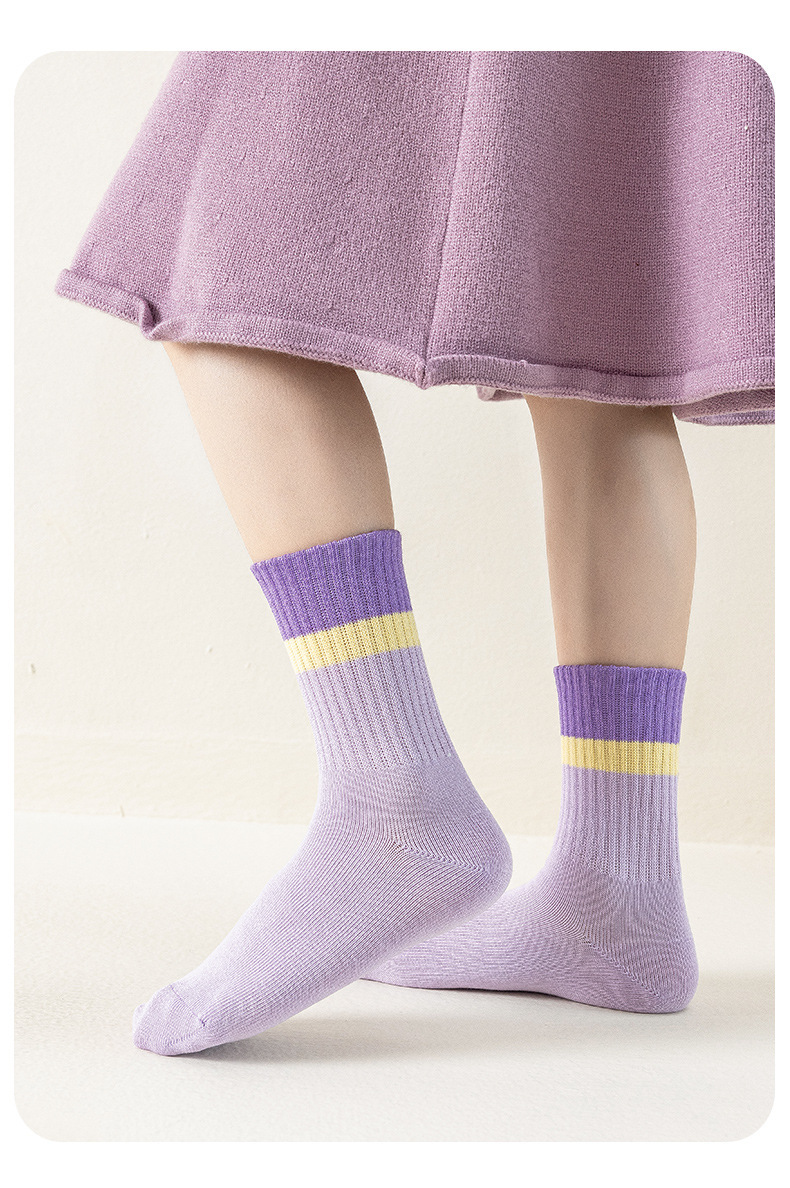 秋冬季新款拼色无骨袜简约中筒袜透气运动袜中大童A类纯棉女童袜详情12