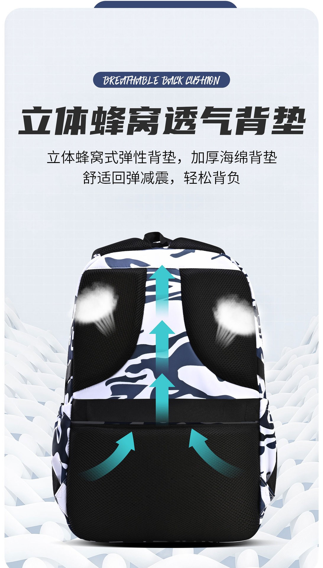 The 2025 new model of camouflage schoolbag for junior and senior high school students, large-capacity backpack for reducing burden and protecting the spine, and graffiti backpack pic 7