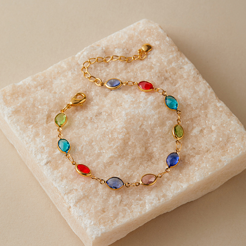 多巴胺手链跨境爱心设计小众几何水滴方形玻璃钻度假风小清新手饰详情13