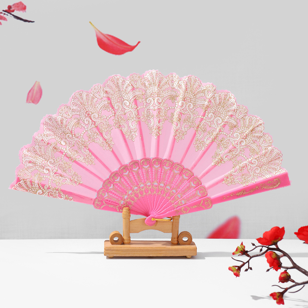 中式祥云纹古风折扇塑料舞蹈中国风折叠扇子厂家直销详情5