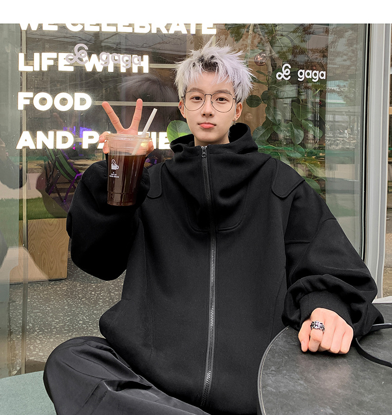 白色开衫卫衣男款2024春秋新款高级感痞帅美式重磅宽松连帽衫外套详情14
