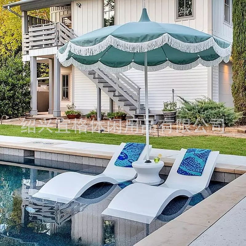 豪华户外休闲铝杆涤纶大庭院宝塔伞8骨沙滩伞蓝白海滩遮阳太阳伞详情17