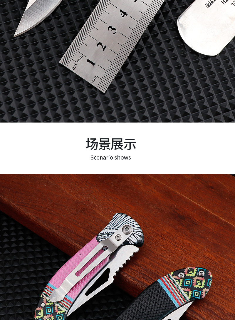 Stainless steel handle 3D printed folding knife, outdoor tool, self-defense, portable folding knife, fruit knife, multiple styles to choose from pic 8