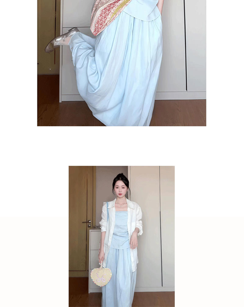 2025春夏季新款韩系套装衬衫抹胸上衣半身裙浅蓝色详情3