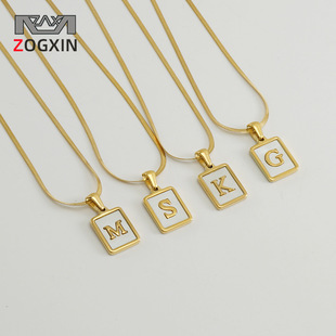 Cross-border bestseller: 26-letter heart-shaped shell necklace, a versatile stainless steel letter pendant for women with a European and American style pic 19