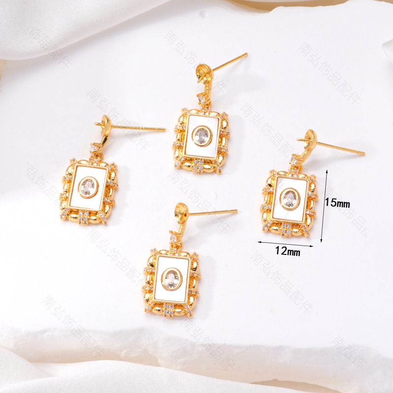 S925 Silver Needle Pearl Stud Earrings, micro-inlaid natural white shell butterfly semi-finished earrings, hollow base diy accessories pic 4
