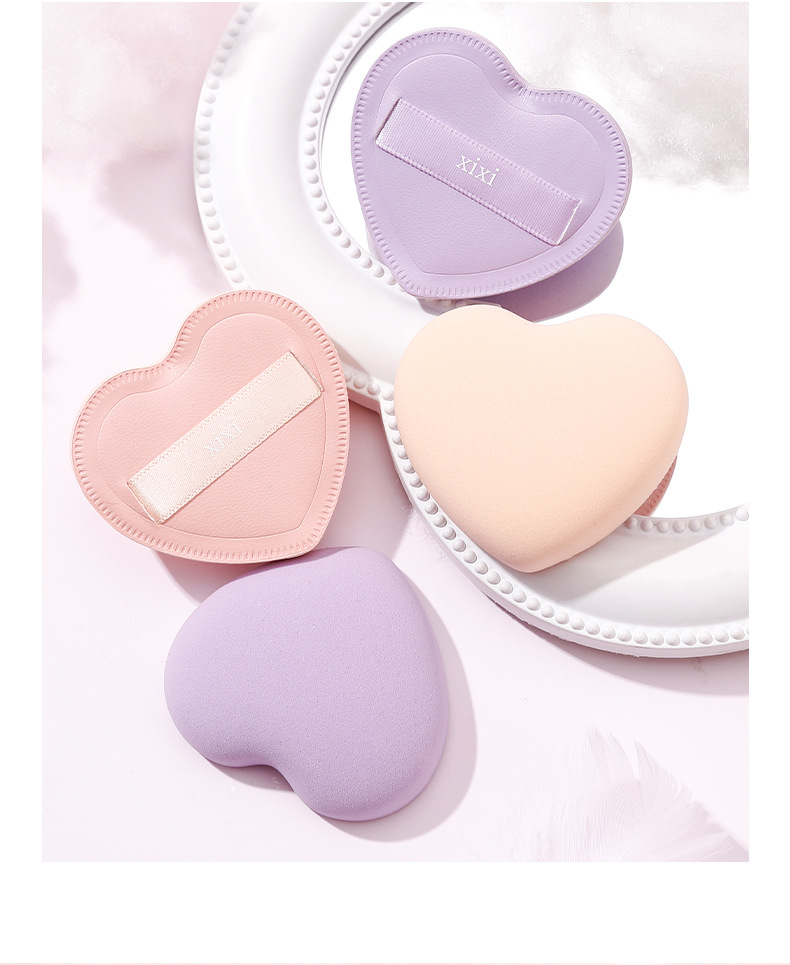 xixi Sweetheart Cotton Candy Powder Puff Beauty Egg Super Soft not easy to eat powder Dry and Wet dual-purpose heart cushion Powder puff tool pic 15