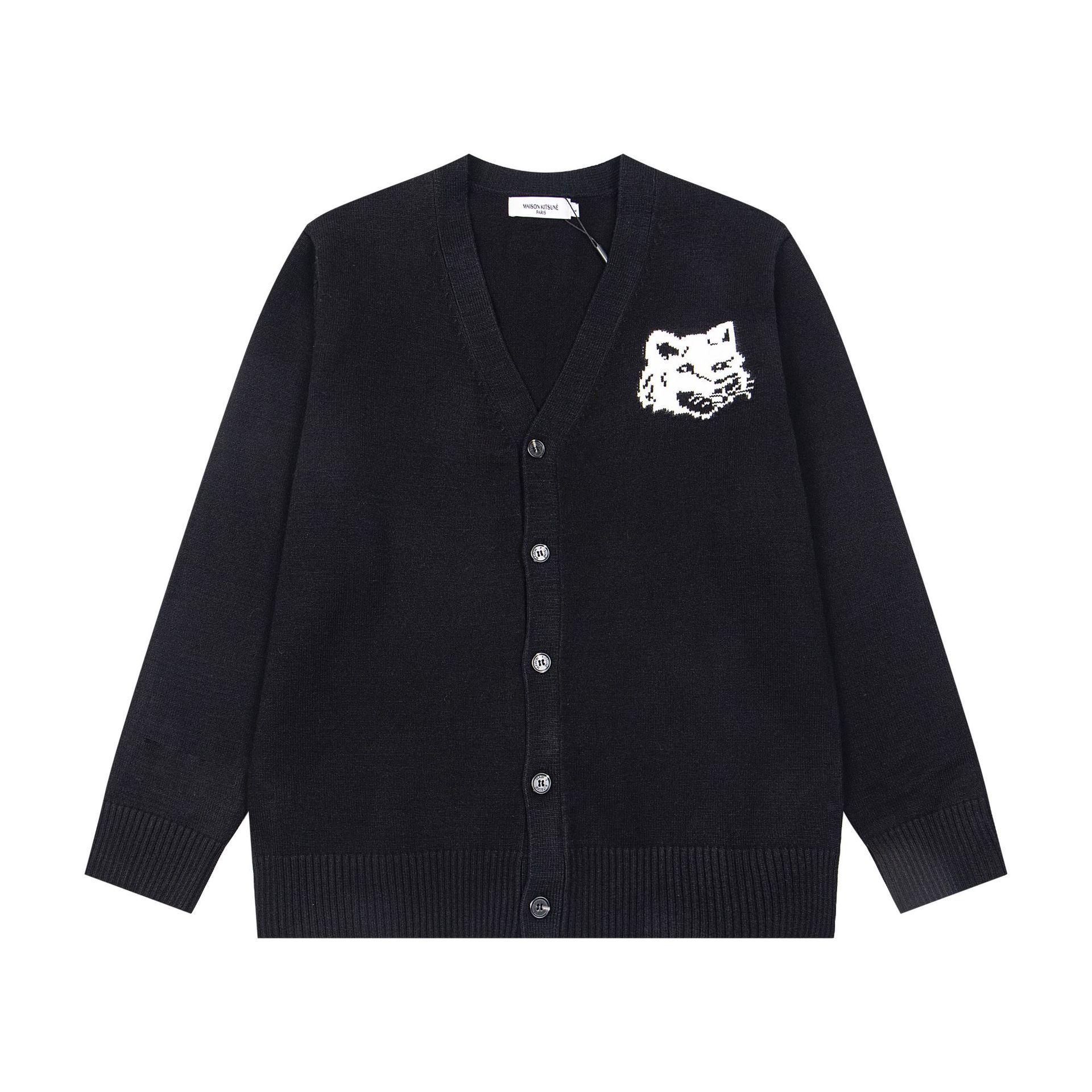 高版本restandrecreatio狐狸经典款胸前徽章刺绣条纹针织开衫毛衣详情20