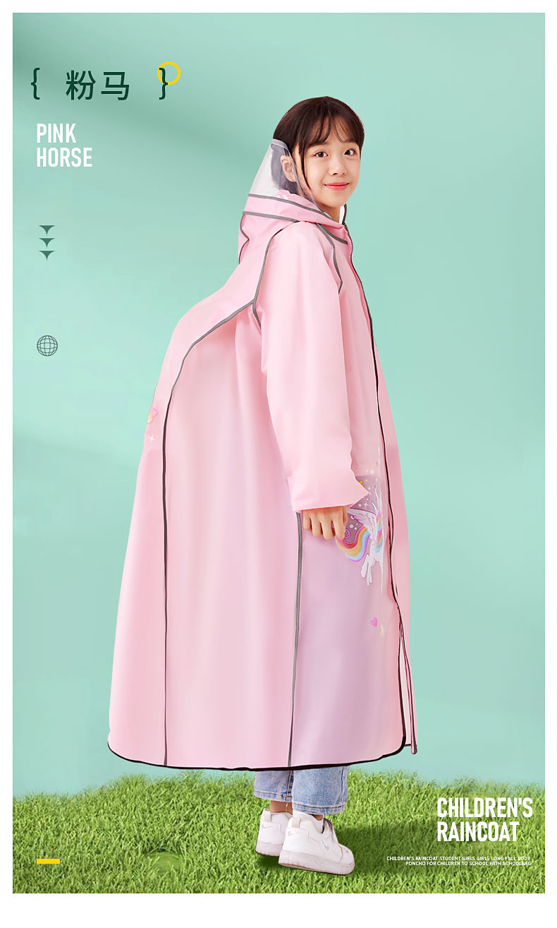 eva儿童雨衣带书包位中大童学生雨衣 单人全身小学生卡通连体雨衣详情12