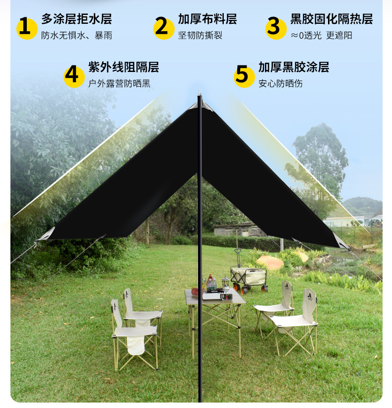 户外露营防晒黑胶天幕帐篷防紫外线野营便携凉棚防水遮阳蝶形天幕详情4