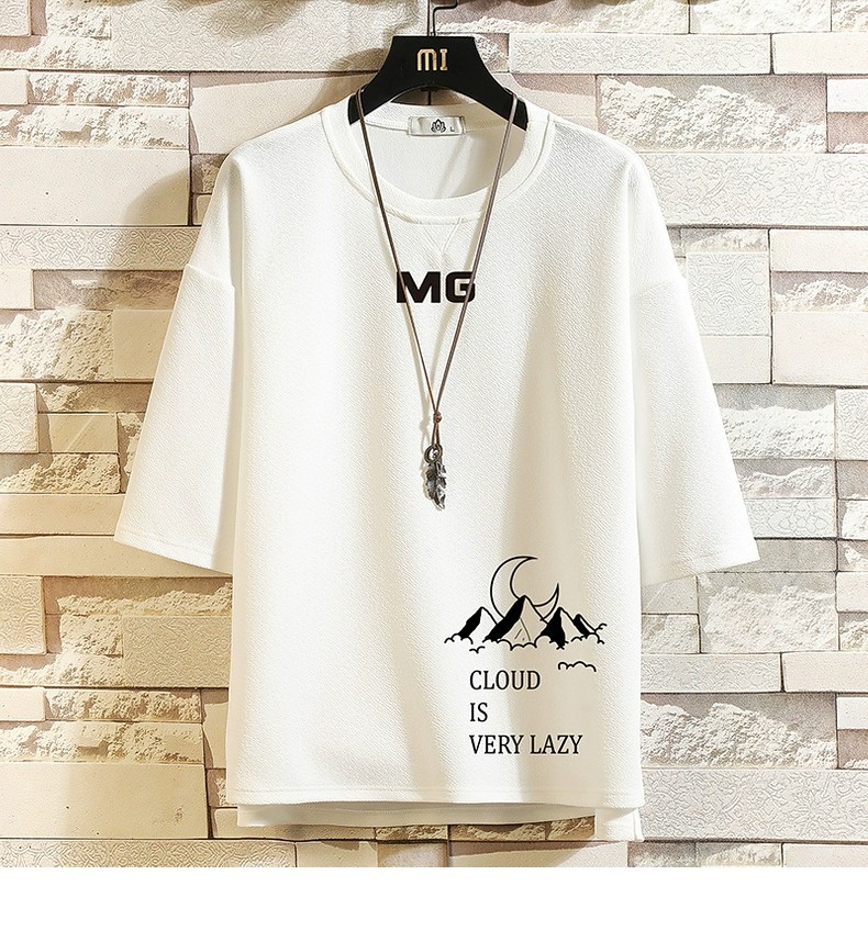 Simple three-quarter sleeve T-shirt for men, summer fashion brand, large-sized T-shirt, high school student and overweight casual short-sleeved top pic 5
