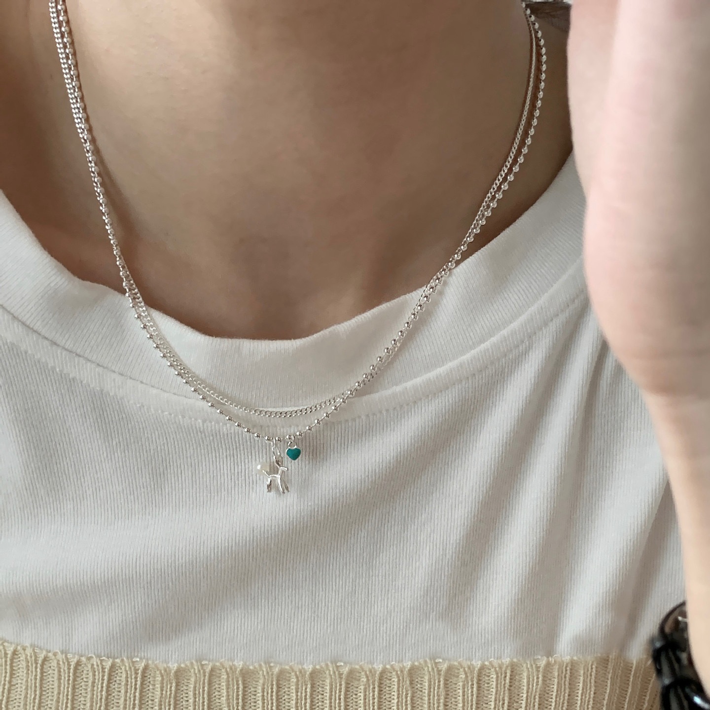 Korean InS-style S925 sterling silver double-layer balloon dog resin heart-shaped necklace, a unique and simple design accessory for women pic 7