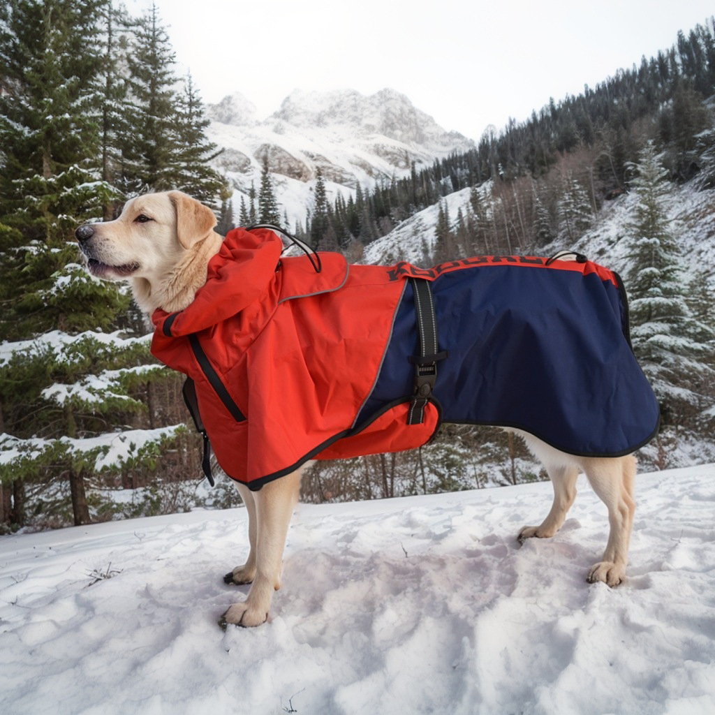 Pet clothing, pet windbreaker, double-layer waterproof and windproof outer layer, warm and extended neck cap, dog windbreaker pic 16