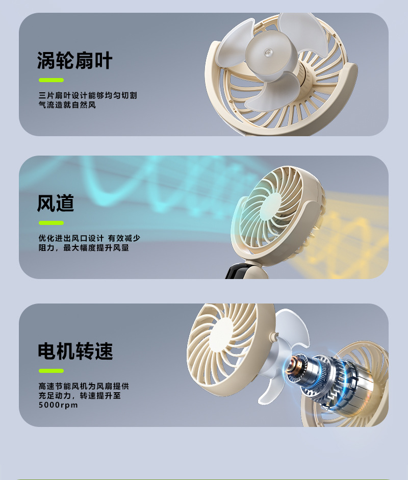 新款跨境便携式登山扣户外宿舍桌面数显百档迷你手持小风扇可印字详情4