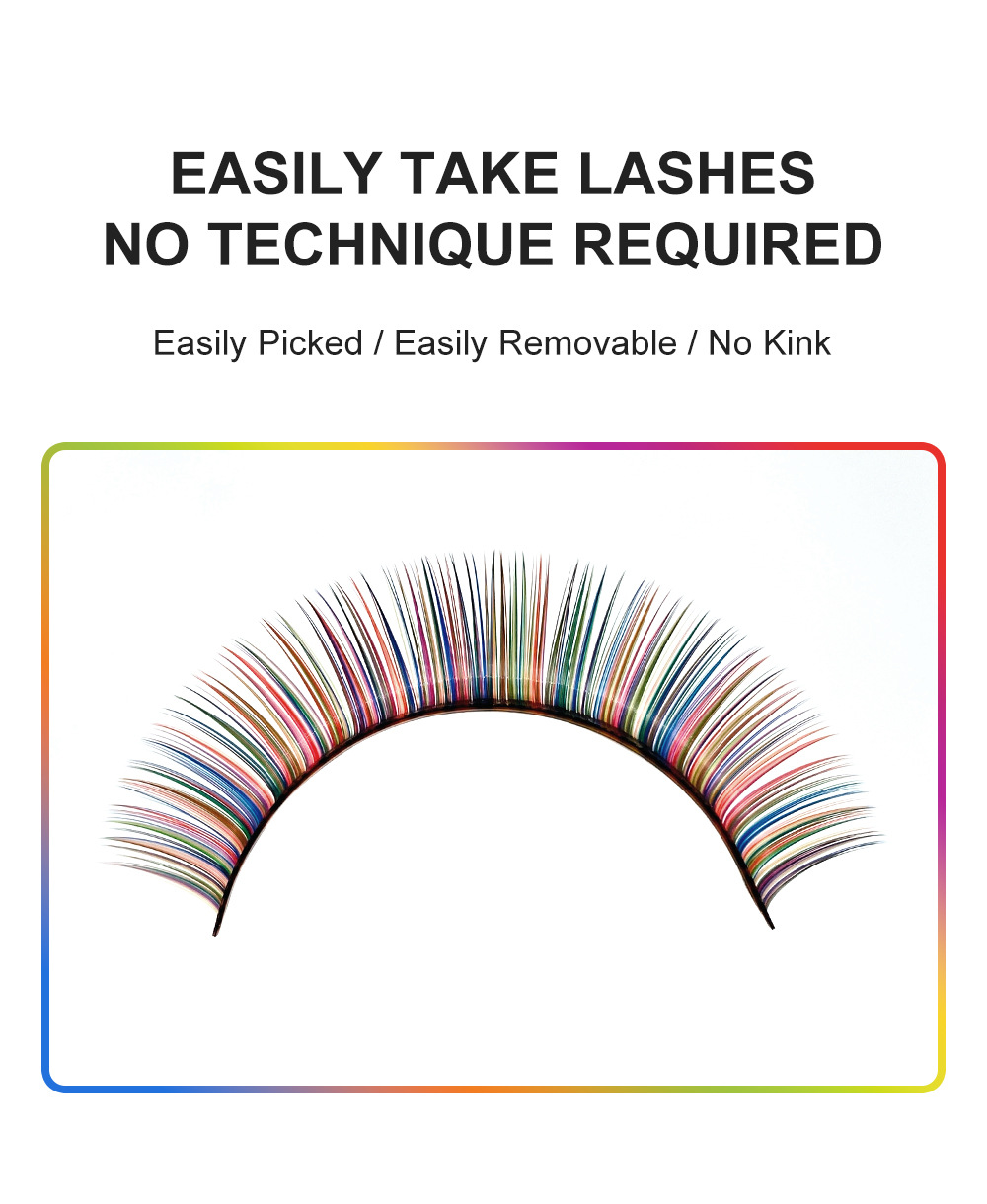 shanilak eyelash extensions in rainbow and gradient colors, single round hairs, comfortable and soft, manually opened pic 6