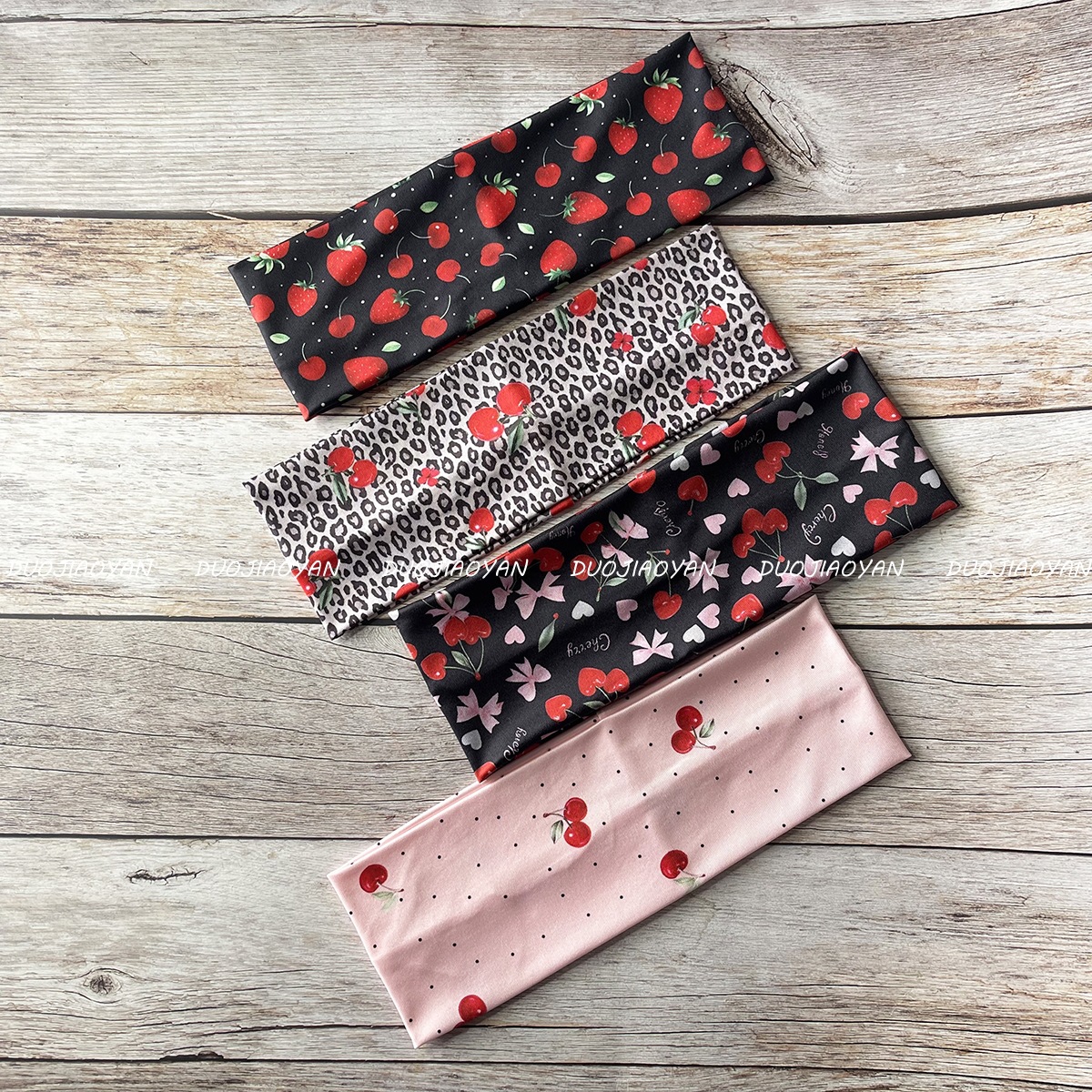 The new cherry-printed hair band from Europe and America is fashionable, sweet and cool. It features a fruit-patterned hair accessory with wide edges and a flat elastic band for women pic 7