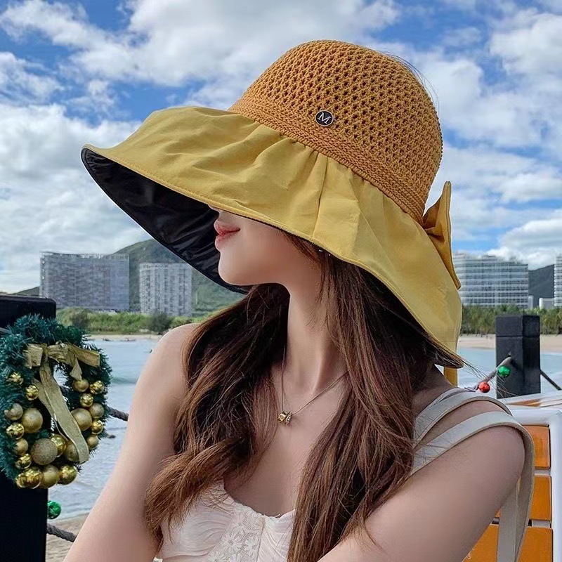 新款夏季百搭户外遮阳帽大帽檐渔夫帽便携防晒太阳帽蝴蝶结女士帽详情8