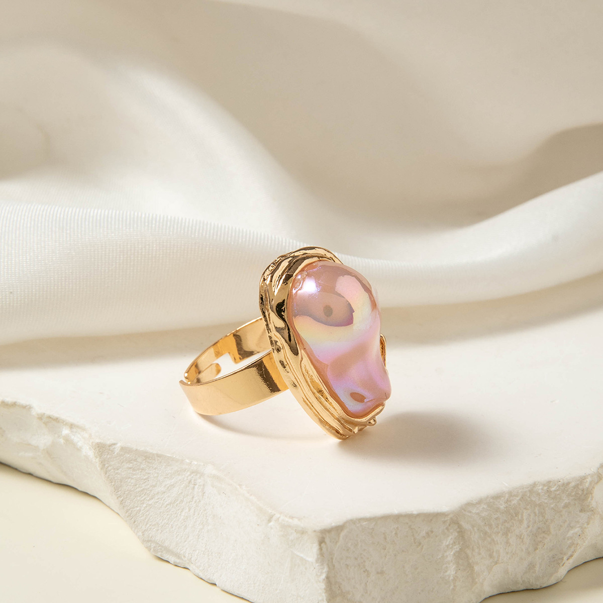 欧美跨境法式复古异形珍珠戒指女食指指环个性时尚设计开口尾戒详情5