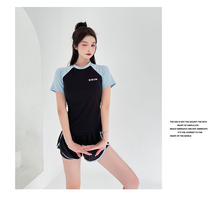 泳衣女分体两件套新款运动风学生保守遮肚显瘦温泉ins风专业泳装详情16