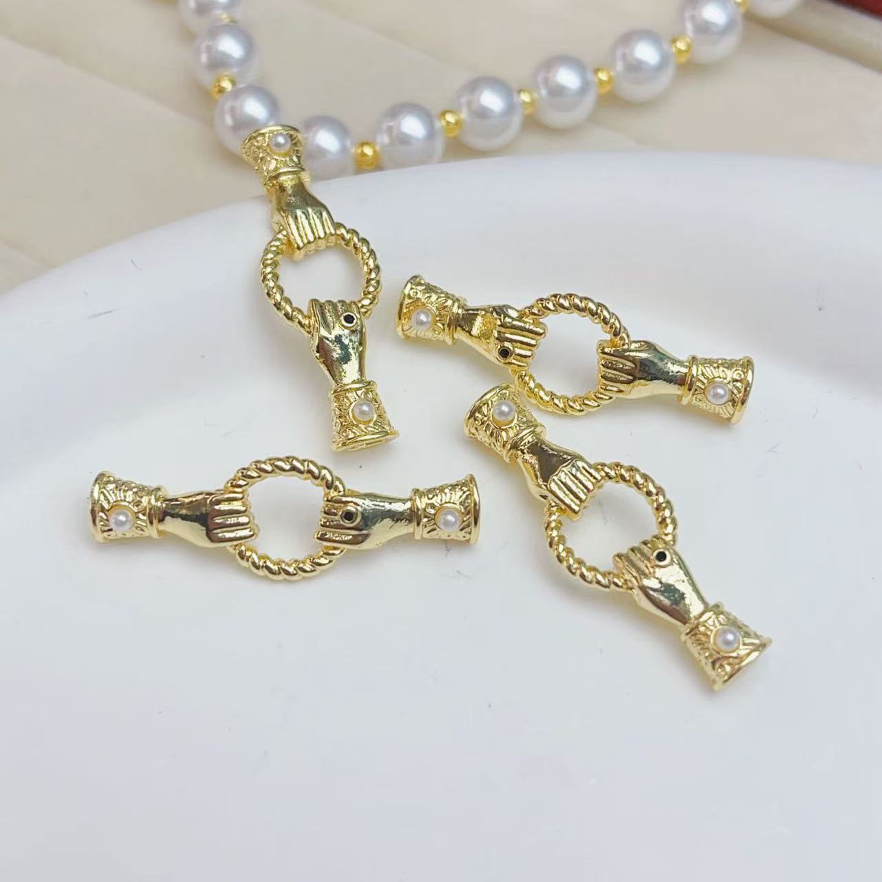 14K gold-plated color-preserving pendant with sheep eye bead setting and zircon hand-held ring connection piece diy pearl necklace pendant accessory pic 6