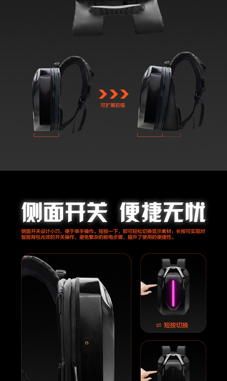 loy追光者LED摩托车骑行机车包学生发光安全提示蓝牙动画DIY背包详情6