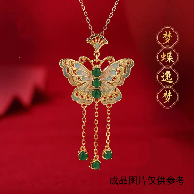 幽梦蝶生珐琅蝴蝶吊坠越南沙金珍珠首饰久不掉色锁骨项链女批发详情5